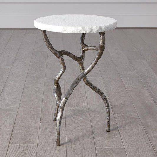 Global Views Root Polished Iron with White Marble Table