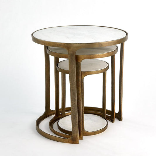 Global Views Set of 3 Marble Top Brass Nesting Tables