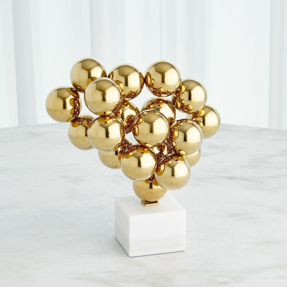Global Views Sphere Brass with White Marble Sculpture