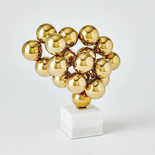 Global Views Sphere Brass with White Marble Sculpture