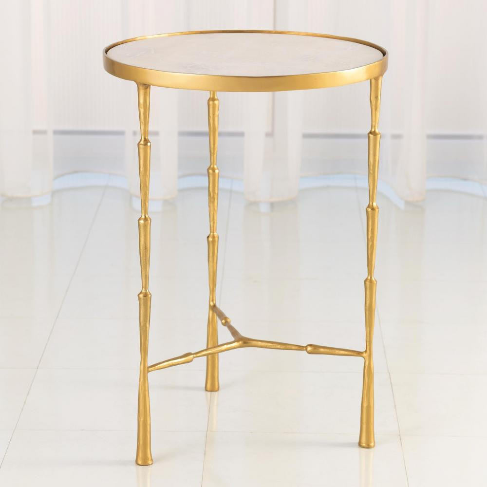 Global Views Spike Antique Brass with White MarbleAccent Table