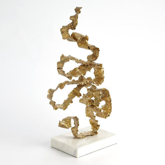 Global Views Squiggles Brass with White Marble Sculpture