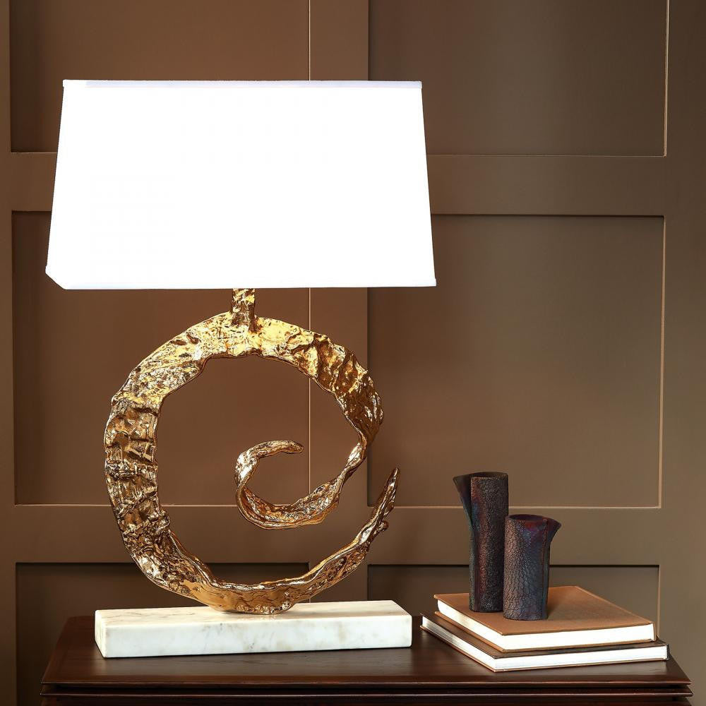 Global Views Swirl Brass with White Marble Table Lamp