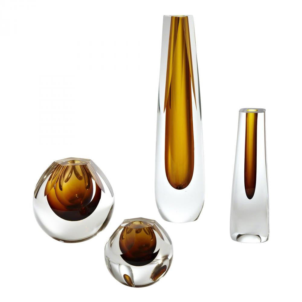 Global Views Triangle Cut Glass Amber Vase