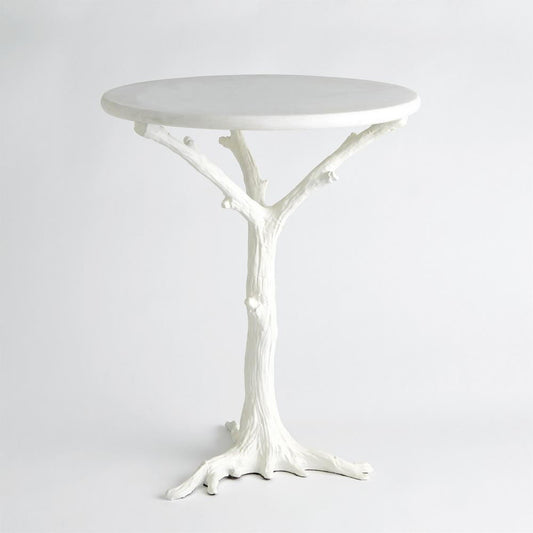 Global Views White Faux Bois Side Table
