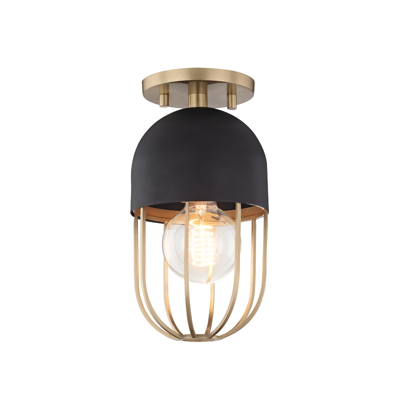 Mitzi by Hudson Valley Lighting Haley Flush Mount Aged Brass, Black