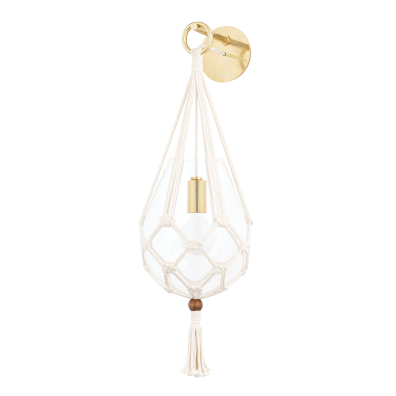Mitzi by Hudson Valley Lighting Tessa Wall Sconce, 1-Light, Aged Brass, Clear Shade, 22.75"H (H411101-AGB 608UDHG) Brass, Antique Brass, Aged Brass