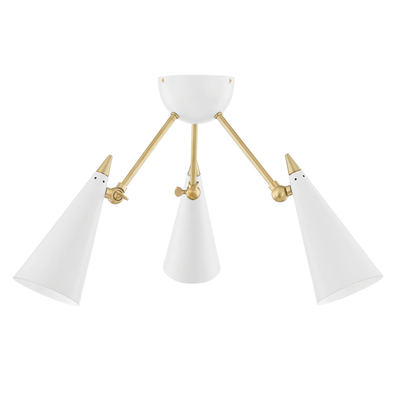 Mitzi by Hudson Valley Lighting Moxie Semi-Flush Mount Antique Brass, Aged Brass, Off White