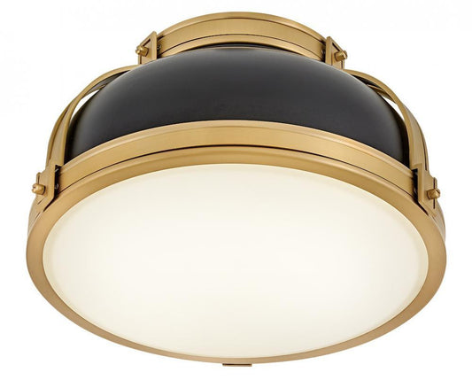 Hinkley Barton Medium Flush Mount Gloss White, Lacquered Brass, Vivid Navy