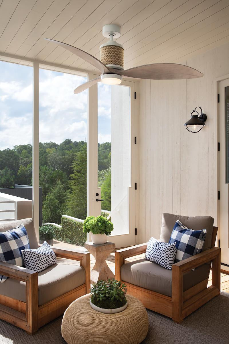 Hinkley Marin Ceiling Fan, 3-Blade, 1-Light, Matte White, Weathered Wood Blades, 60"W (903160FMW-NDD 9Q2LG)