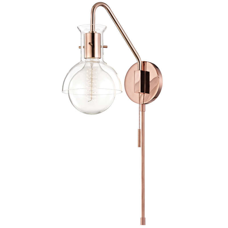 Mitzi by Hudson Valley Lighting Riley Wall Sconce with Plug Copper, Polished Copper