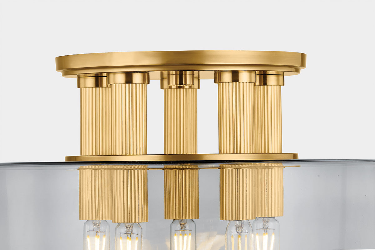 Hudson Valley Crystler 5-Light Flush Mount in Aged Brass, room setting 2