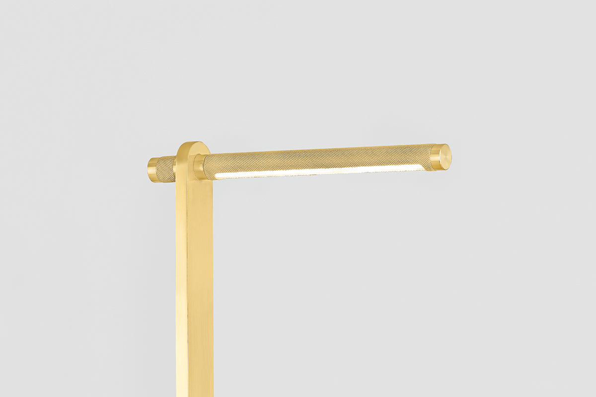 Hudson Valley Deptford Floor Lamp in Aged Brass, room setting 2