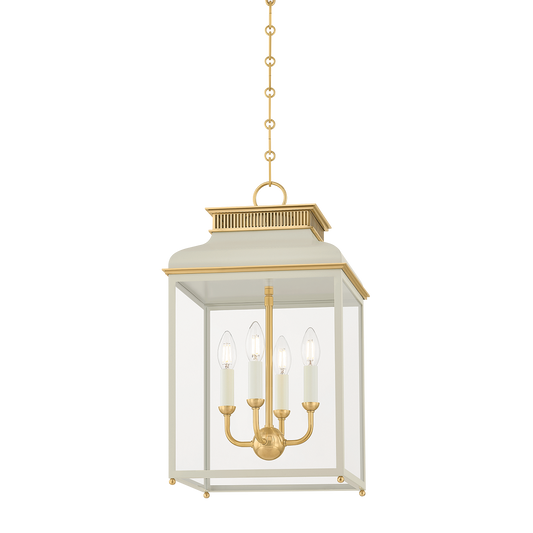Hudson Valley Houghton 12.75" 4-Light Lantern Aged Brass / Off-White with Off White