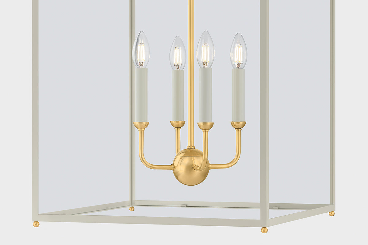 Hudson Valley Houghton 19" 4-Light Lantern in Aged Brass / Off White, room setting 4