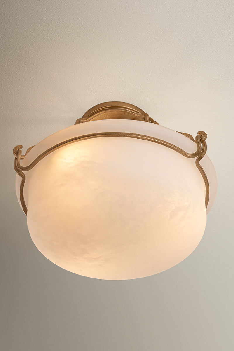 Hudson Valley Lowerre 3-Light Semi-Flush Mount in Patina Gold Leaf, room setting 4