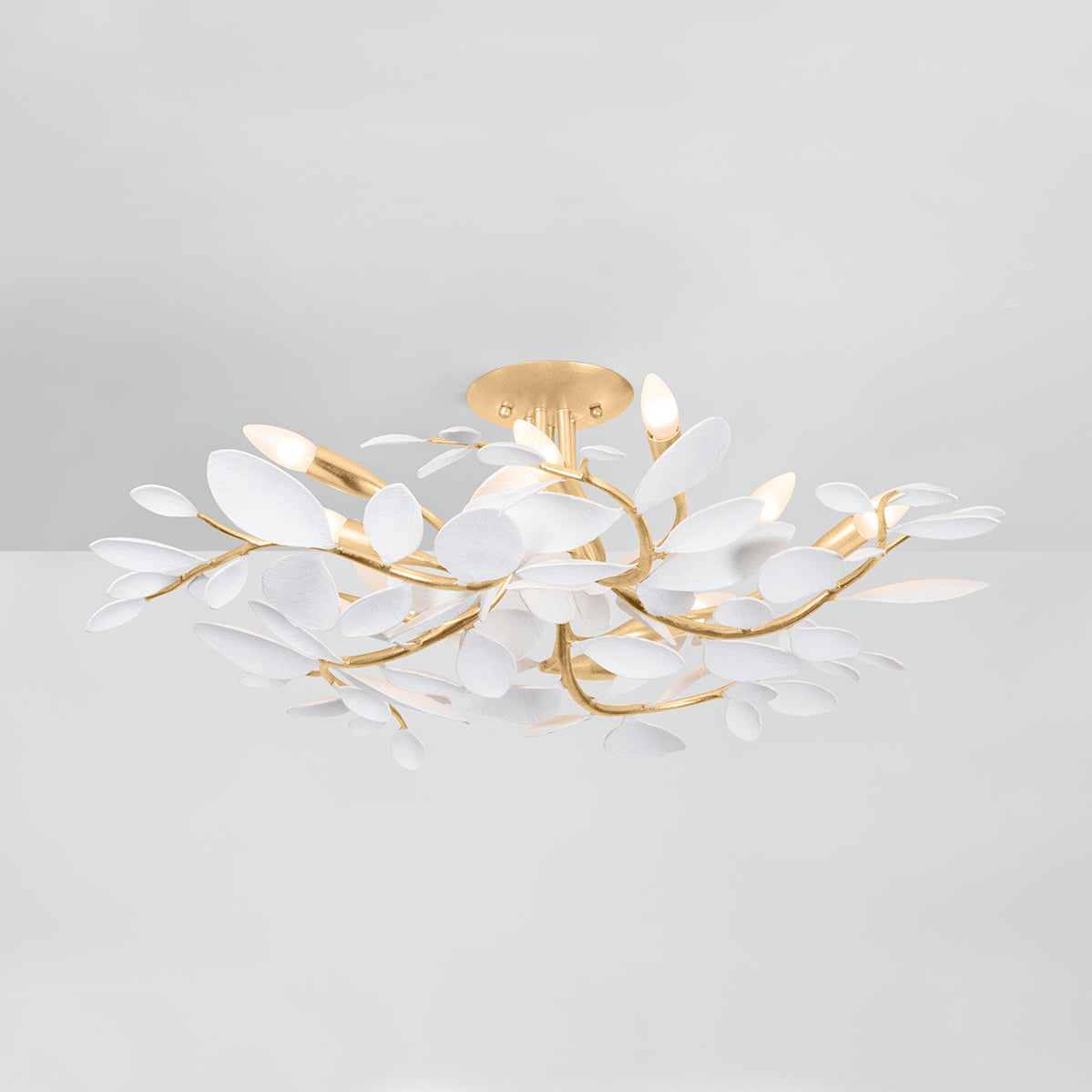 Hudson Valley Marabec 10-Light Semi-Flush Mount in Vintage Gold Leaf / White Plaster, alternate view 2