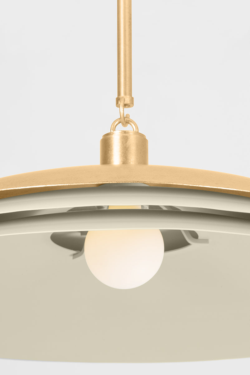 Hudson Valley Oneida Pendant in Vintage Gold Leaf / Soft Sand, room setting 4