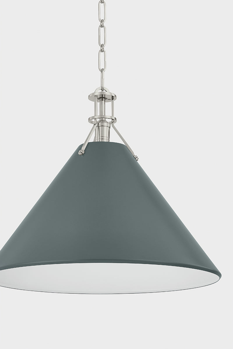 Hudson Valley Painted No. 2 21" Pendant in Polished Nickel / Soft Studio Green, room setting 4
