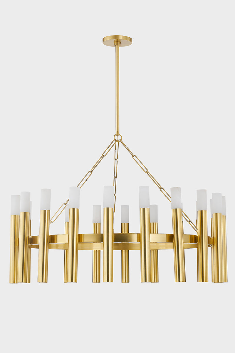 Hudson Valley Pali 20-Light Chandelier in Aged Brass, room setting 1
