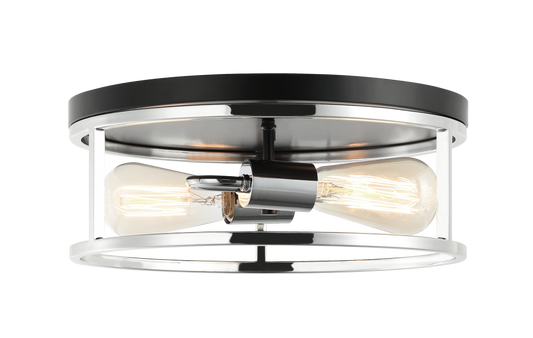 Matteo Lighting Clarke 2-Light Round Flush Mount Black, Chrome