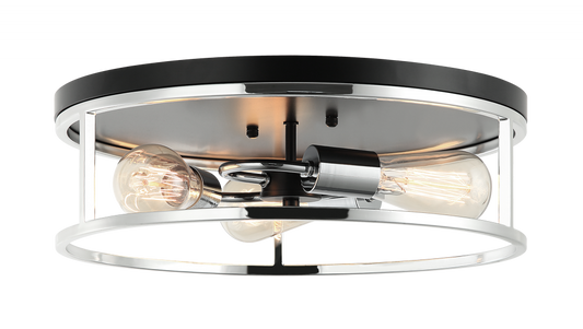 Matteo Lighting Clarke 3-Light Round Flush Mount Black, Chrome