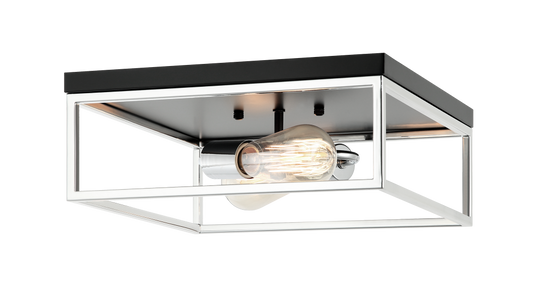 Matteo Lighting Clarke 2-Light Square Flush Mount Black, Chrome