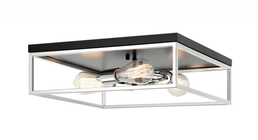Matteo Lighting Clarke 3-Light Square Flush Mount Black, Chrome