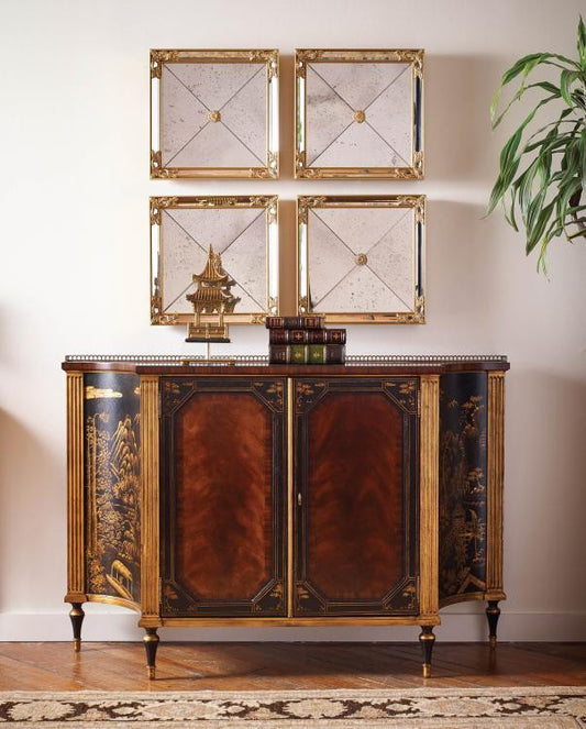 Maitland-Smith Chinoiserie Chest, Rosewood, Antique Gold, Black Chinoiserie Motif, 56"W (8135-51 YUU906TN92)