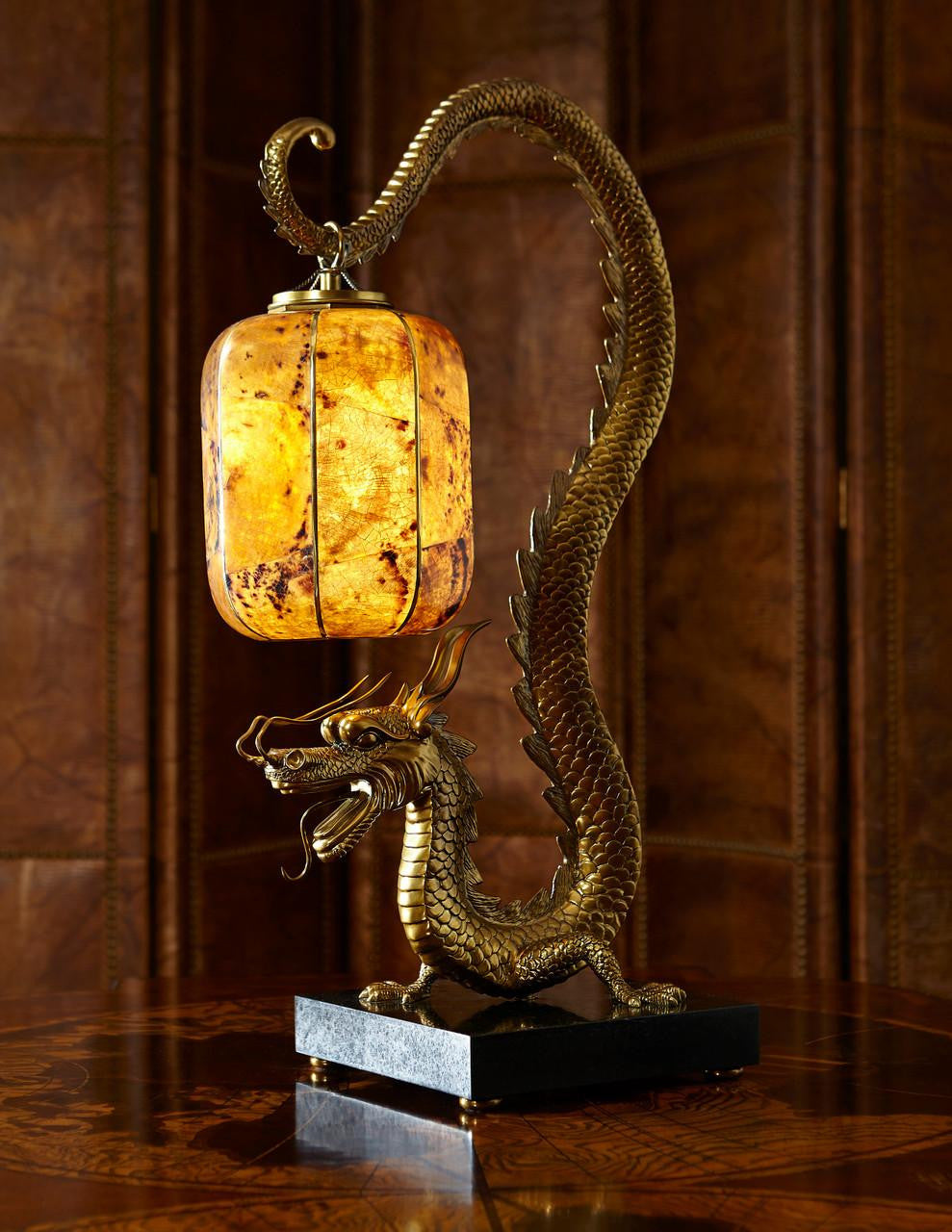 Maitland-Smith Dragon Table Lamp, 1-Light, Cast Brass, Tiger Penshell Shade, 27"H (8150-17 YUU906TNAG)