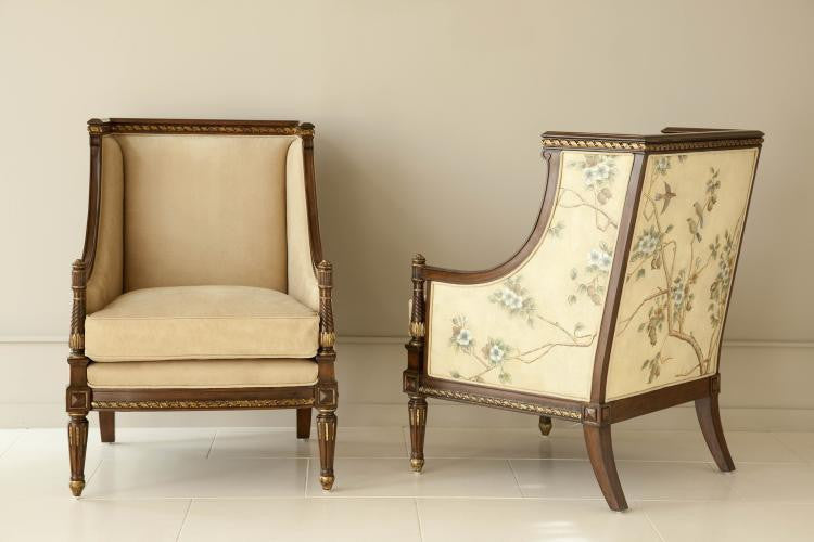 Maitland-Smith Floral Accent Chair, Jacarta Sand Leather Upholstery, 43"H (8110-43 YUU906TP84)
