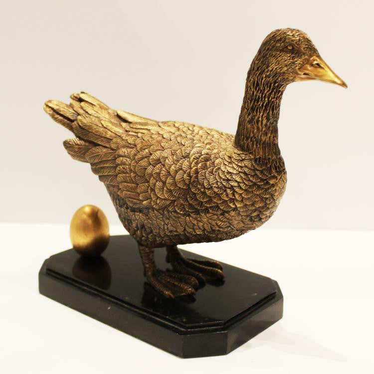 Maitland-Smith Golden Goose Sculpture, Antique Bronze, Black Base, 11"W (8158-10 YUU906TP92)
