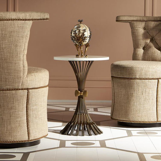 Maitland-Smith Itzel Martini Table, Antique Brass, White Marble Top, 16"W (CJ8369-30 YUU906TPA3)