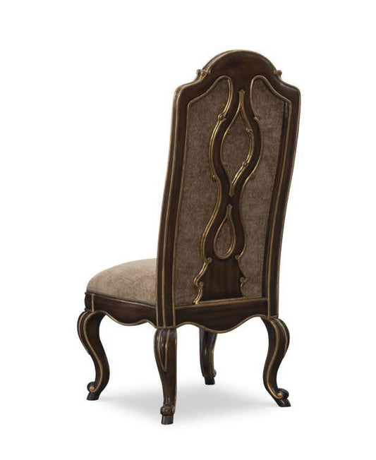 Maitland-Smith Majorca Side Chair, Full Backrest, Wood, Lush Fawn Taupe Upholstery, Venetian Gold, 50"H (88-0745 YUU906TQ8Q)