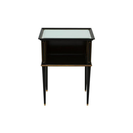Maitland-Smith Noir Accent Table, Black, Antique Gold Accents, Glass Top, 20"W (89-0404 YUU906TR68)