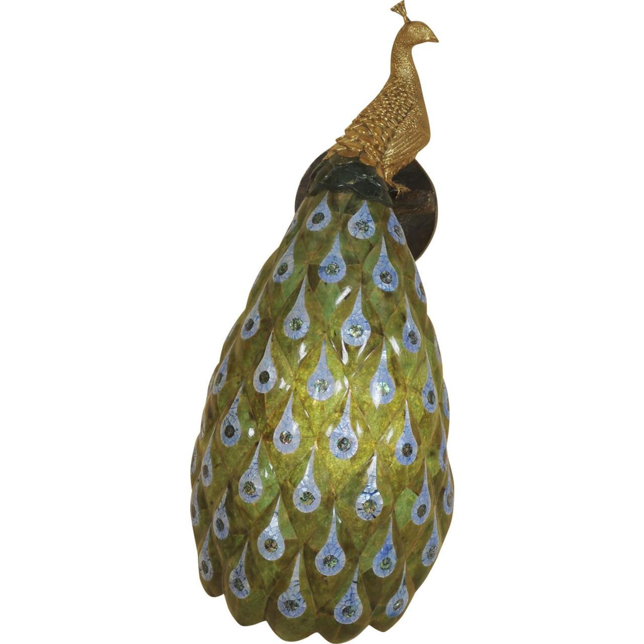 Maitland-Smith Peacock Sconce Cast Brass with Various Shell Inlay