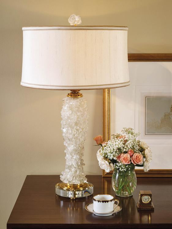 Maitland-Smith Rock Table Lamp, 1-Light, Crystal, Amber, Brass, Glass Base, White Silk Shade, 31"H (8104-17 YUU906TR8J)