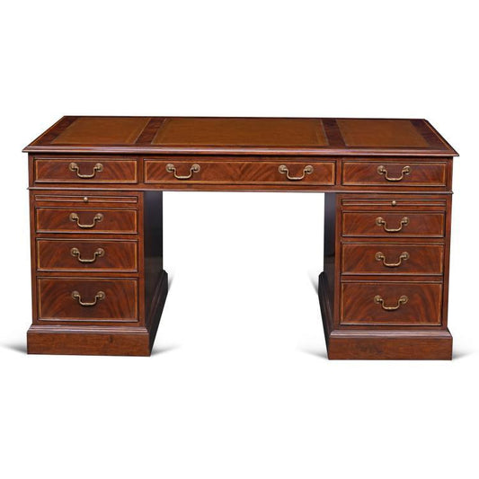 Maitland-Smith Roosevelt Desk, Mahogany, Antique Brown Leather Top, Brass Hardware, 60"W (89-0001 YUU906TR8L)