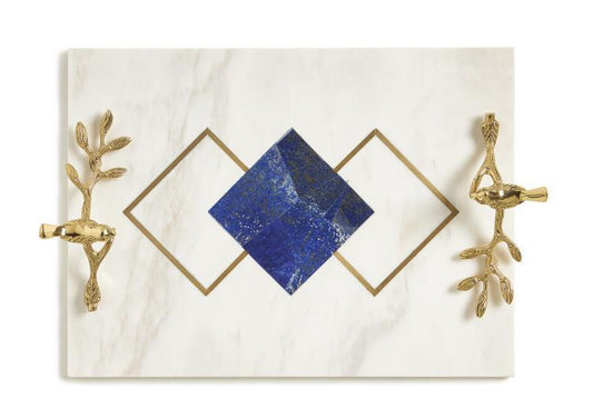 Maitland-Smith Sparrow Tray, White, Blue, Brass, 16"W (8380-25B YUU906TT5N)