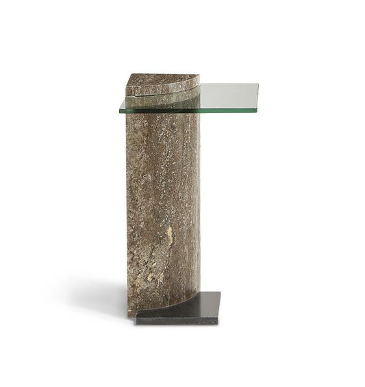Maitland-Smith Stratus Side Table, Polished Gray, Tempered Glass Top, Black Base, 24"H (8376-32 YUU906TT63)
