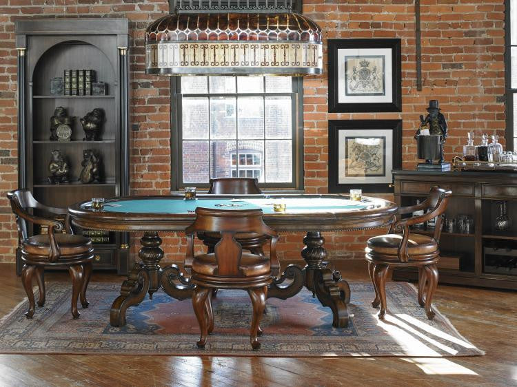 Maitland-Smith Texas Hold'em Game Table, Dark Antique Lido Mahogany, Green Felt, Brown Leather, 91"W (8104-31 YUU906TT6H)