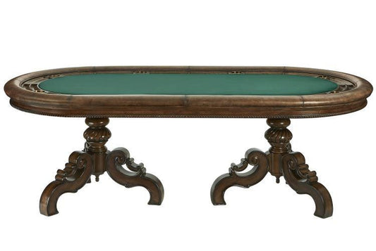 Maitland-Smith Texas Hold'em Game Table, Dark Antique Lido Mahogany, Green Felt, Brown Leather, 91"W (8104-31 YUU906TT6H)