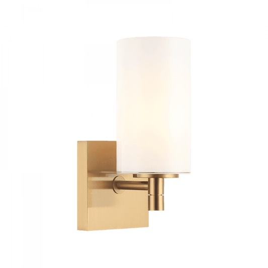 Matteo Lighting Candela 1-Light Wall Sconce in Aged Gold Brass with Opal Glass, 4.75"W (S04901AGOP)