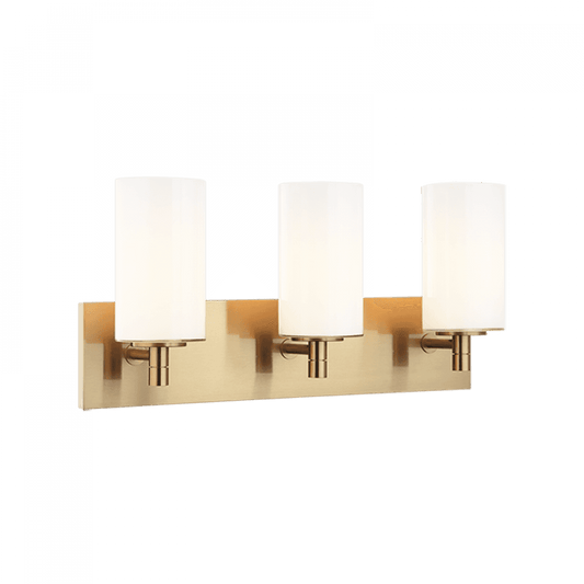 Matteo Lighting Candela 3-Light Wall Sconce in Aged Gold Brass with Opal Glass, 20.9"W (S04903AGOP)