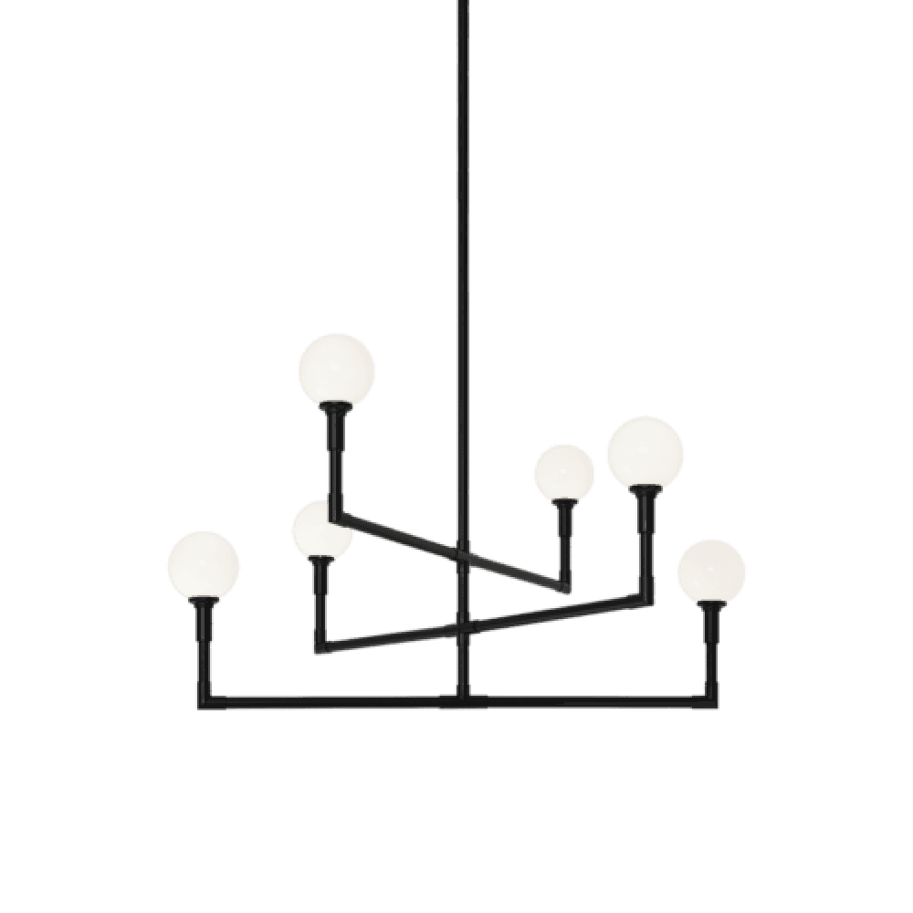 Matteo Lighting Candlestix Chandelier, 6-Light, Black, Opal Glass Shade, 37.88"W (C64806BKOP 305XUW0)