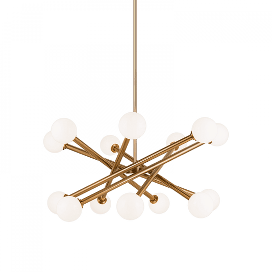 Matteo Lighting Matchstix 14-Light Pendant in Aged Gold Brass with Opal Glass, 34.75"W (C64614AGOP)
