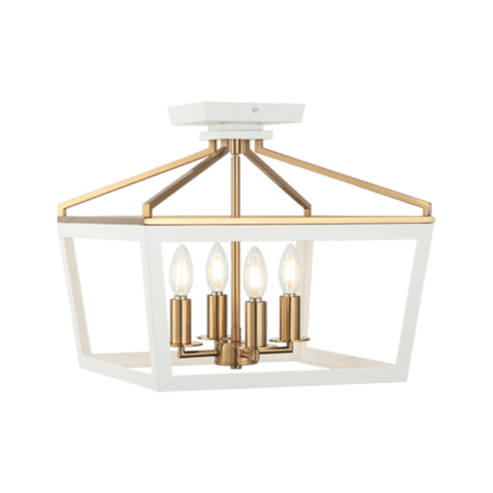 Matteo Lighting Mavonshire 4-Light Semi-Flush Mount White + Aged Gold Brass