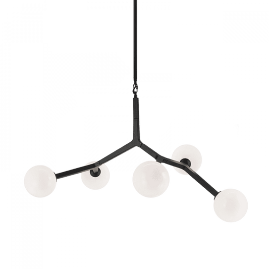 Matteo Lighting Rami 5-Light Pendant in Black with Opal Glass, 35"L (C81515BKOP)