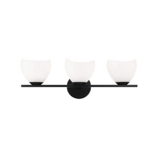 Matteo Lighting Uptowne 3-Light Wall Sconce in Black with Opal Glass, 21.25"W (S04203BKOP)