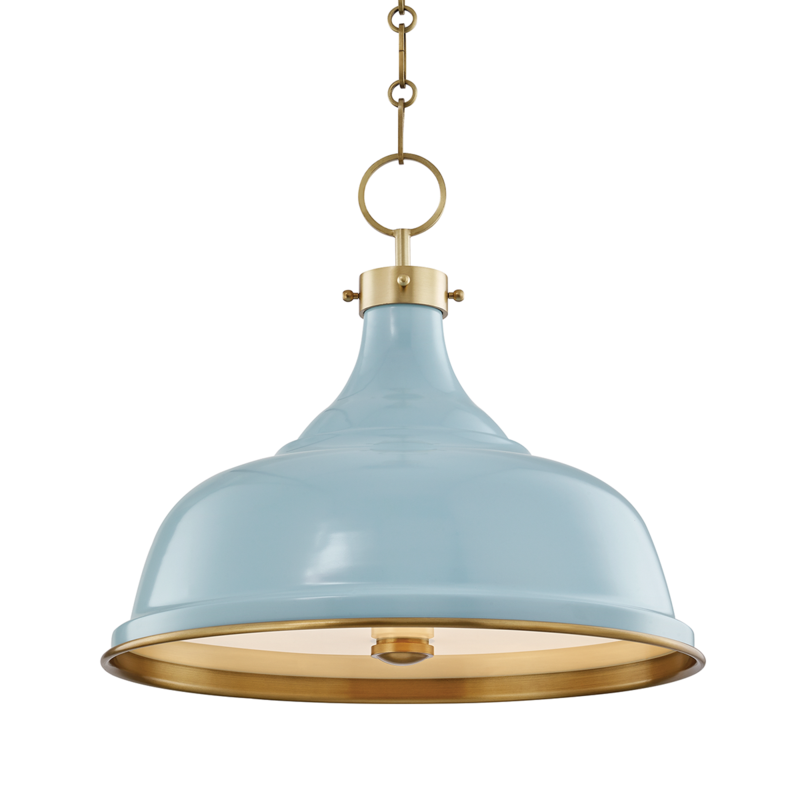 Hudson Valley Painted No.1 Pendant Aged Brass, Blue Bird